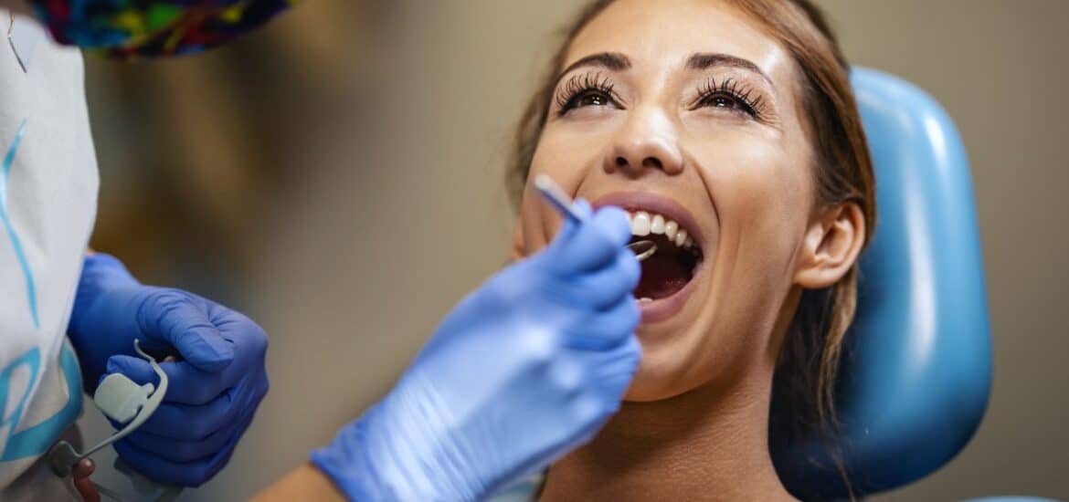 Patient receiving comprehensive dental exam.